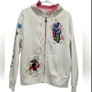 Disney parks Mickey Mouse sorcerer White Hoodie Sweatshirt 2014 Full Zip Sz M